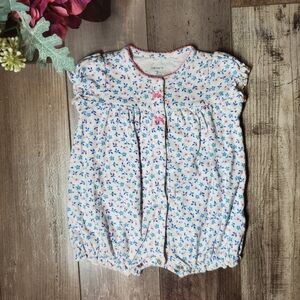 Carter's Baby Girl Size 3m Floral Bubble Romper 100% Cotton White Pink Blue EUC